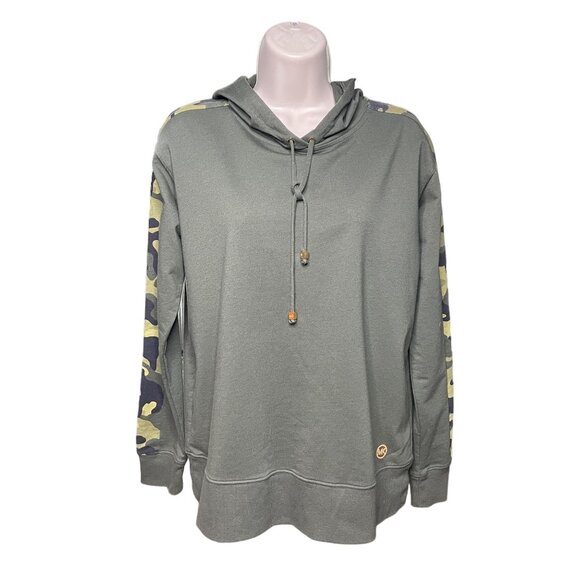 Michael Kors Womens Hoodie Sweatshirt Army Green Camouflage Sleeves Size S u - Picture 2 of 13